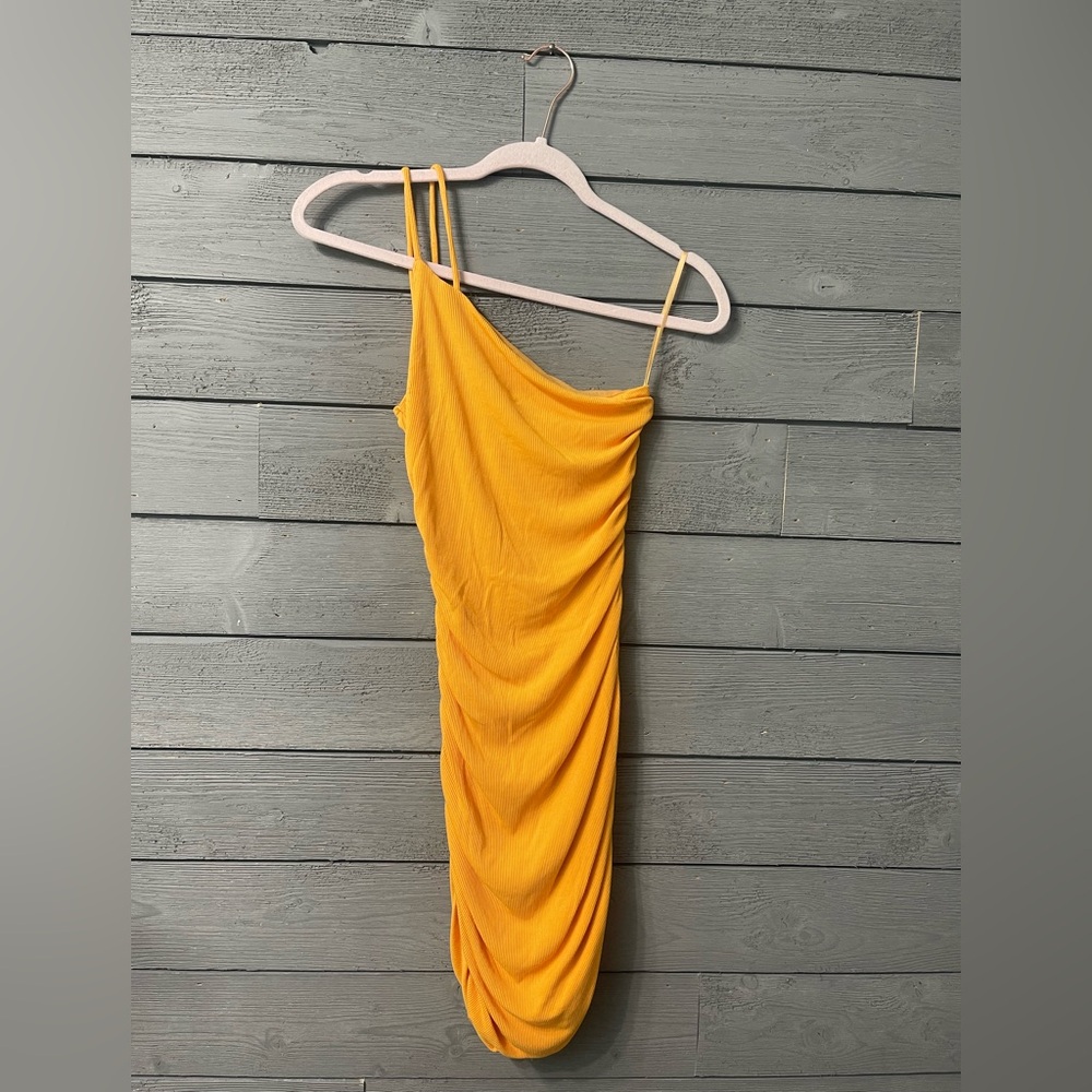 Princess Polly Orange Ribbed Ruched One Sleeve Dress Sz US 4 Spring Summer Vacay